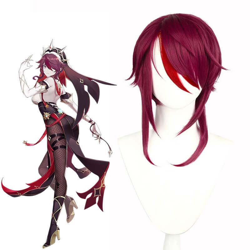 juego Genshin Impact Rosaria Wine Red Short Cosplay Wigs